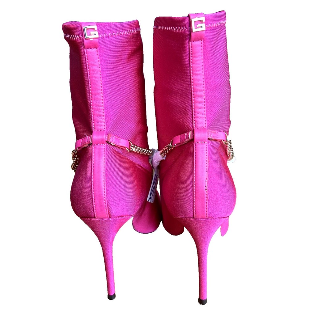 GUESS WOMEN PINK SATIN GLAM POINTED TOE PULLON STILETTO ANKLE BOOTIES 9.5 NEW - Picture 12 of 16